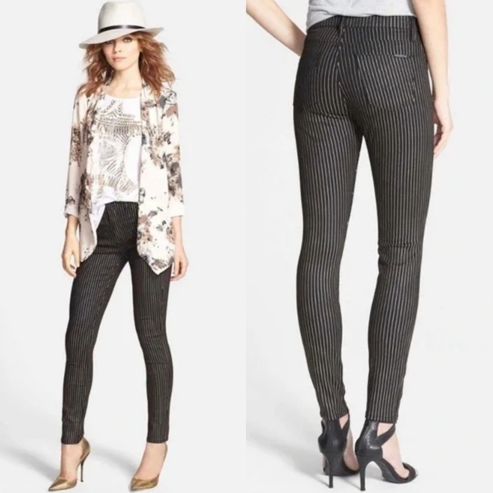 Hudson Barbara High Waist Super Skinny Black Gold Pinstriped Stretchy Jeans 26